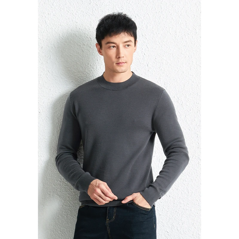 折扣100羊毛加厚圆领针织衫可机洗亲肤打底羊毛衫男