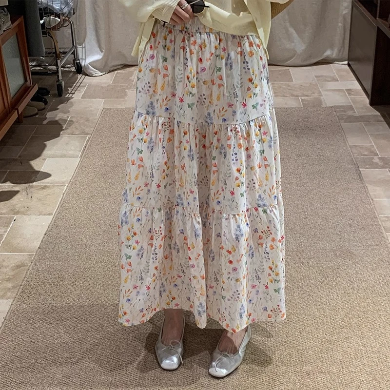 温柔风碎花半身裙女韩系松紧高腰显瘦百搭a字大摆中裙子春夏新款