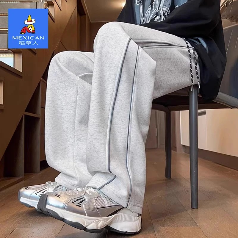 稻草人潮牌春秋2025新款宽松直筒休闲裤男潮流青少年阔腿运动长裤