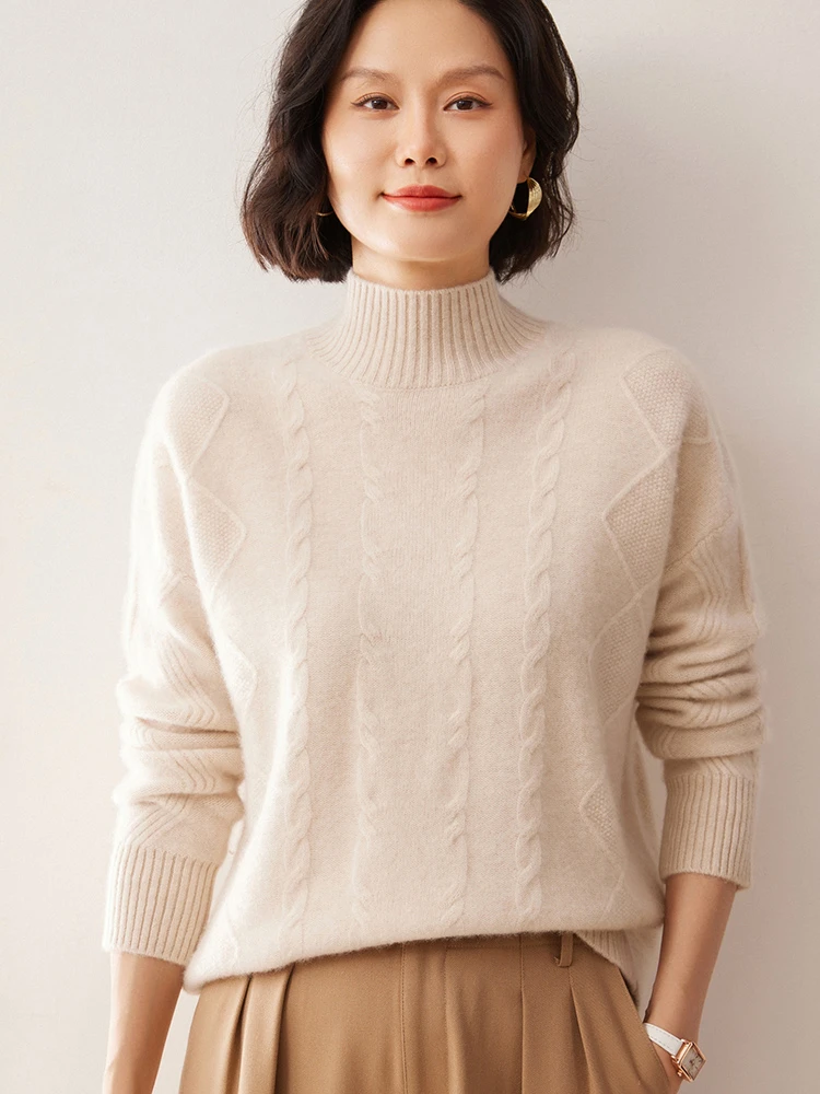 秋冬新款半高领羊绒衫女加厚保暖宽松显瘦针织内搭软糯毛衣打底