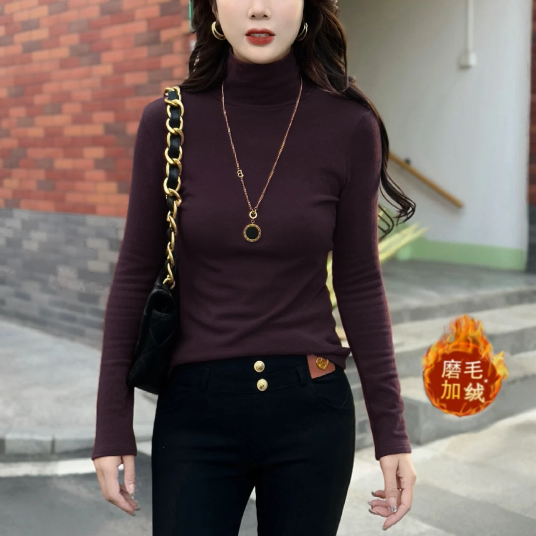 【加绒加厚】秋冬高领打底时尚长袖洋气修身内搭打底衫春秋3619