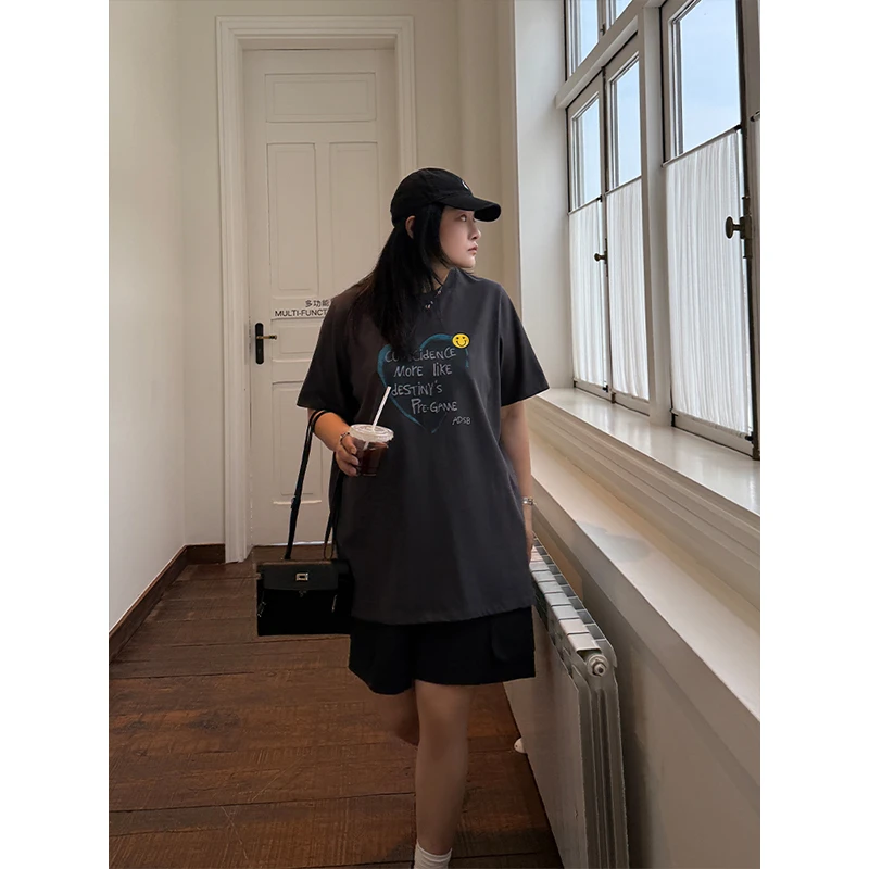 铅笔小鑫大码女装 宽松显瘦 字母爱心印花 大码显瘦T恤