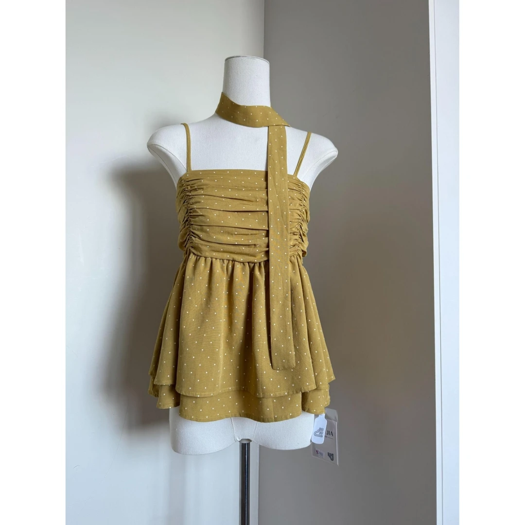 绝美波点小吊带背心女2025新款夏外穿小个子无袖露背挂脖上衣