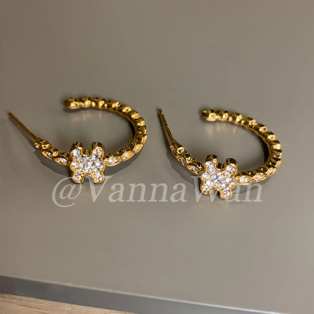 铜合金耳饰 巴黎日志.凯旋闪钻C形精致小耳圈