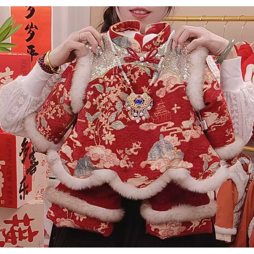 【贺穗】拜年服国风立领毛绒加厚 套装