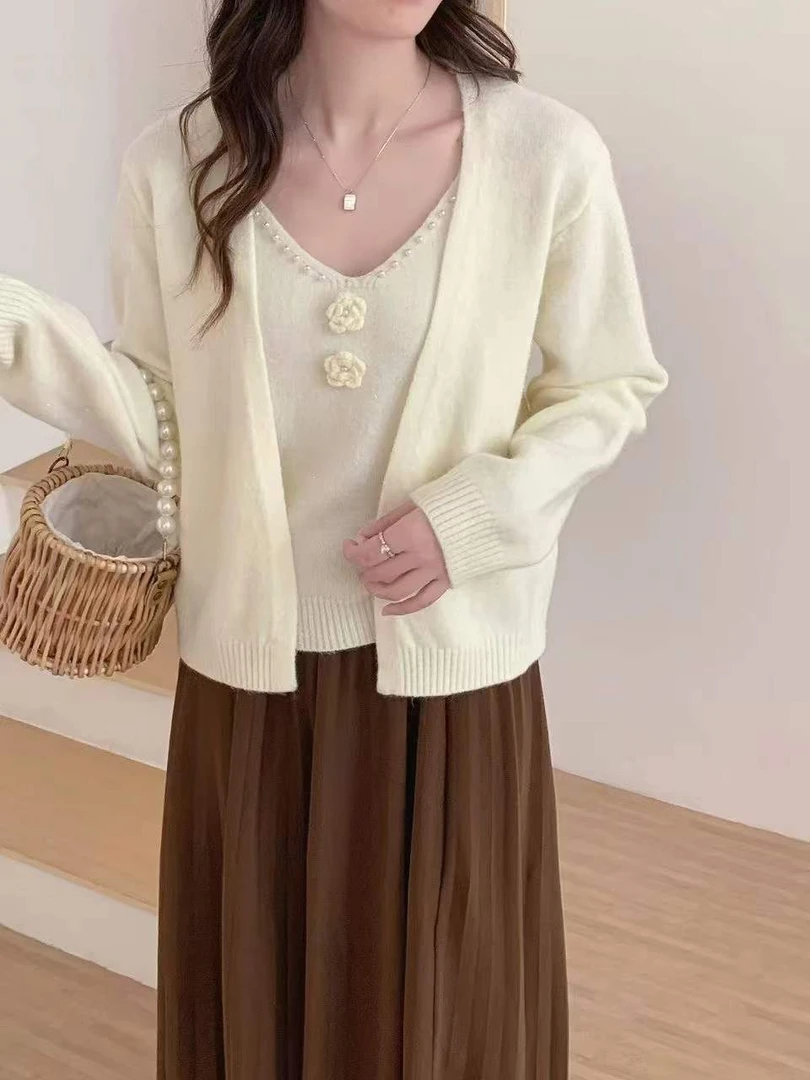 2025秋季新款韩系百搭简约小香风休闲显瘦减龄女士毛针织衫5001