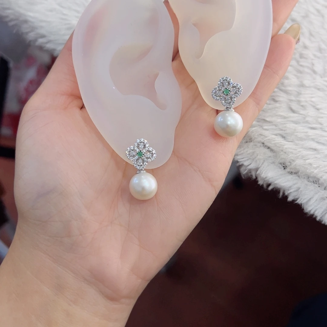银S925镶嵌淡水珍珠耳饰