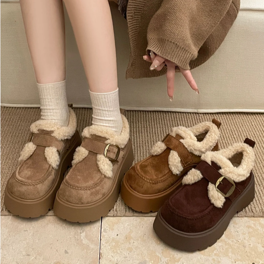南在南方复古加绒加厚厚底棉鞋女冬外穿2025新款防滑增高勃肯鞋子