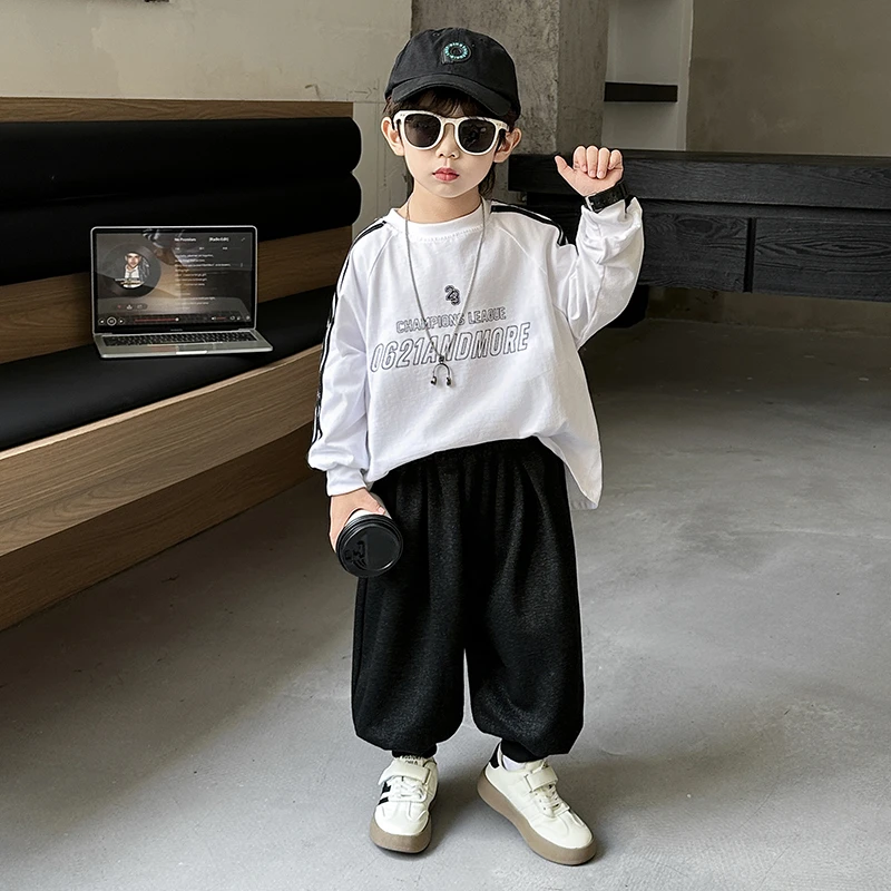 男童学院风针织长裤春秋装新款儿童宽松中小童洋气百搭休闲长裤潮