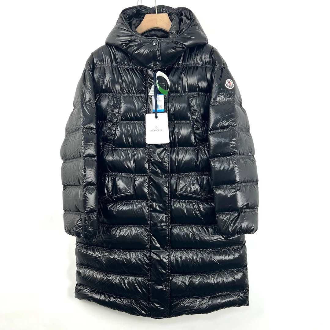 全新未使用 MONCLER 3码/黑色亮面中长款羽绒服/06463