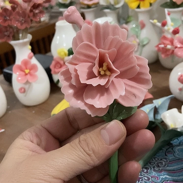 瓷片纯手工陶瓷花摆件