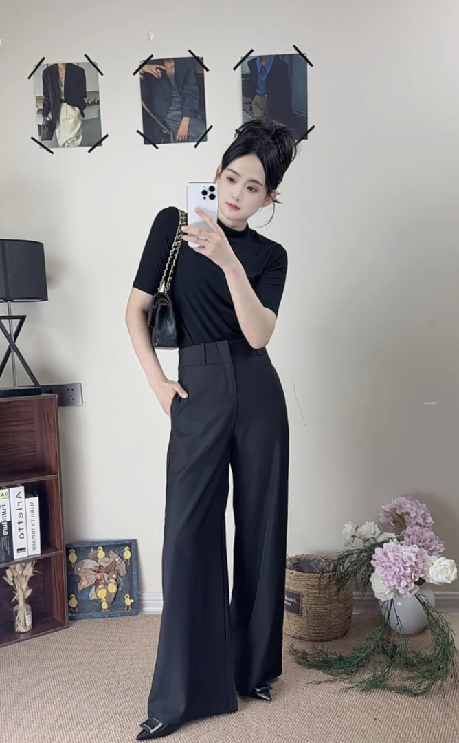 高腰显瘦阔腿裤高级感加长黑色女裤高个子气质显瘦西装裤宽松拖地