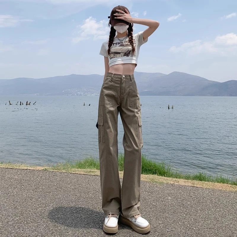 工装裤女款爆款2025新款美式宽松直筒裤高腰显瘦休闲百搭牛仔长裤