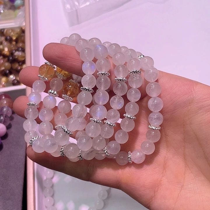 水晶手链银S925镶嵌月光石