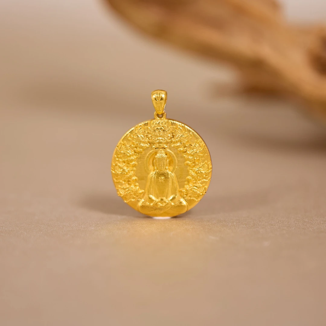 七夕限定【歪歪】（素金）药师佛吊坠*18K金镶嵌（加加）XB-H6683