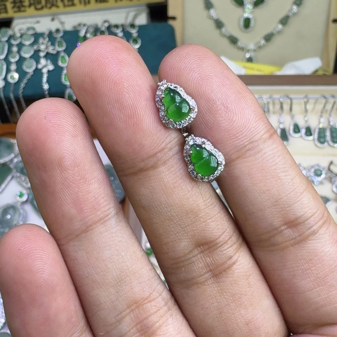 翡翠银S925镶嵌耳饰823