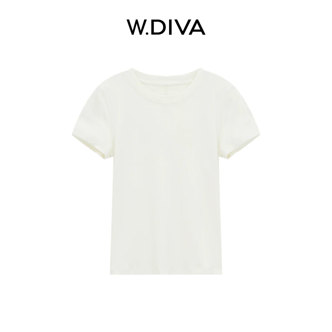 W.Diva【舒适主义】棉纯色夏季时尚简约百搭款圆领短袖T恤1TDM20431