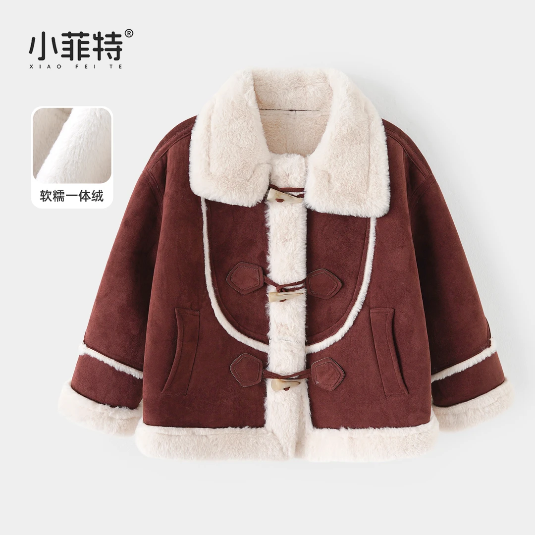 小菲特女童冬加厚外套中大童绒毛一体保暖上衣儿童衣服YNYD58095