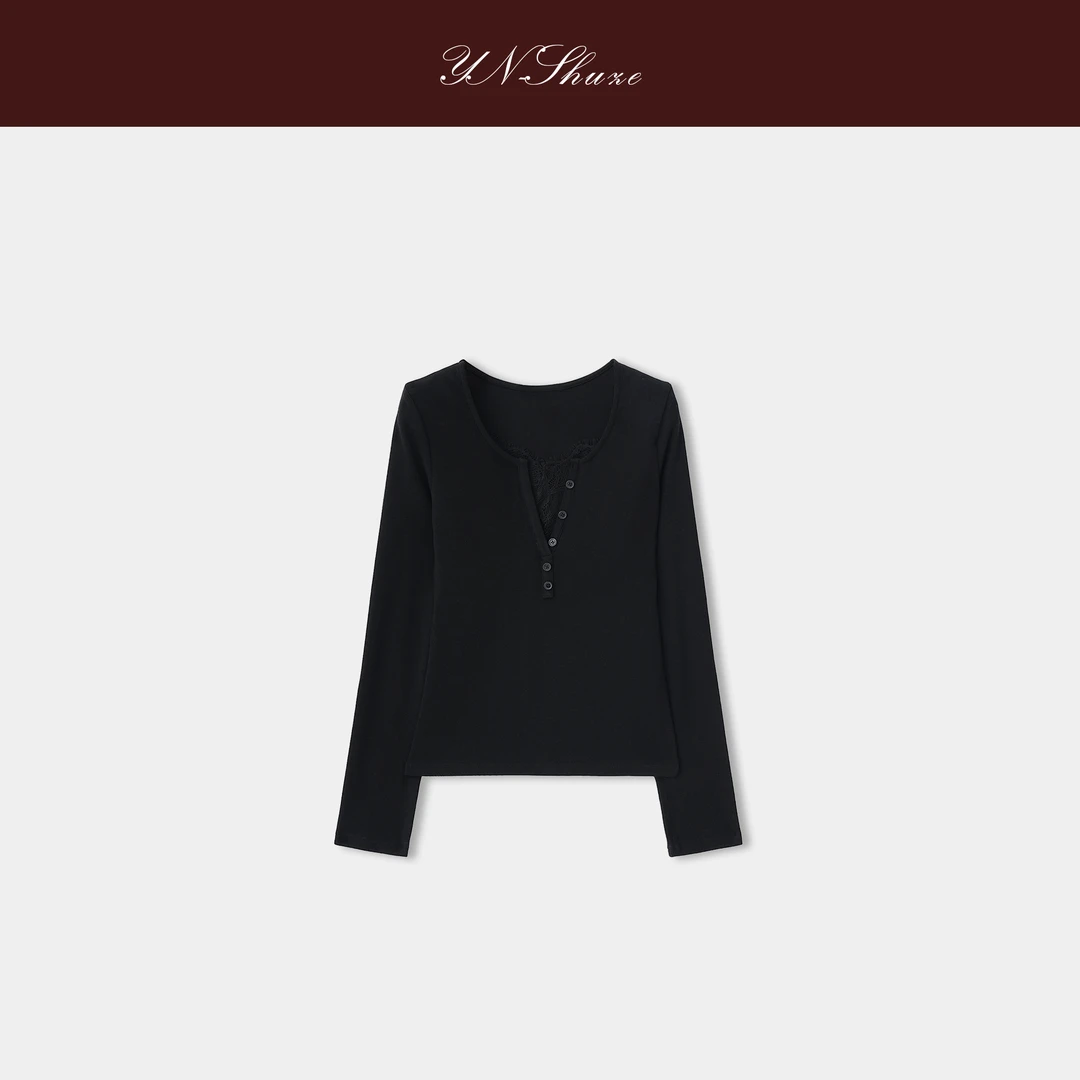 YN-SHUZE【蕾丝墨调】设计师百搭蕾丝打底上衣SZ-YNC-25S085