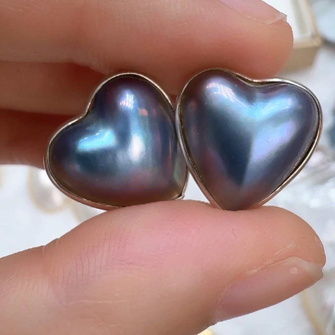 银S925镶嵌拼合珍珠（马贝珠）耳饰