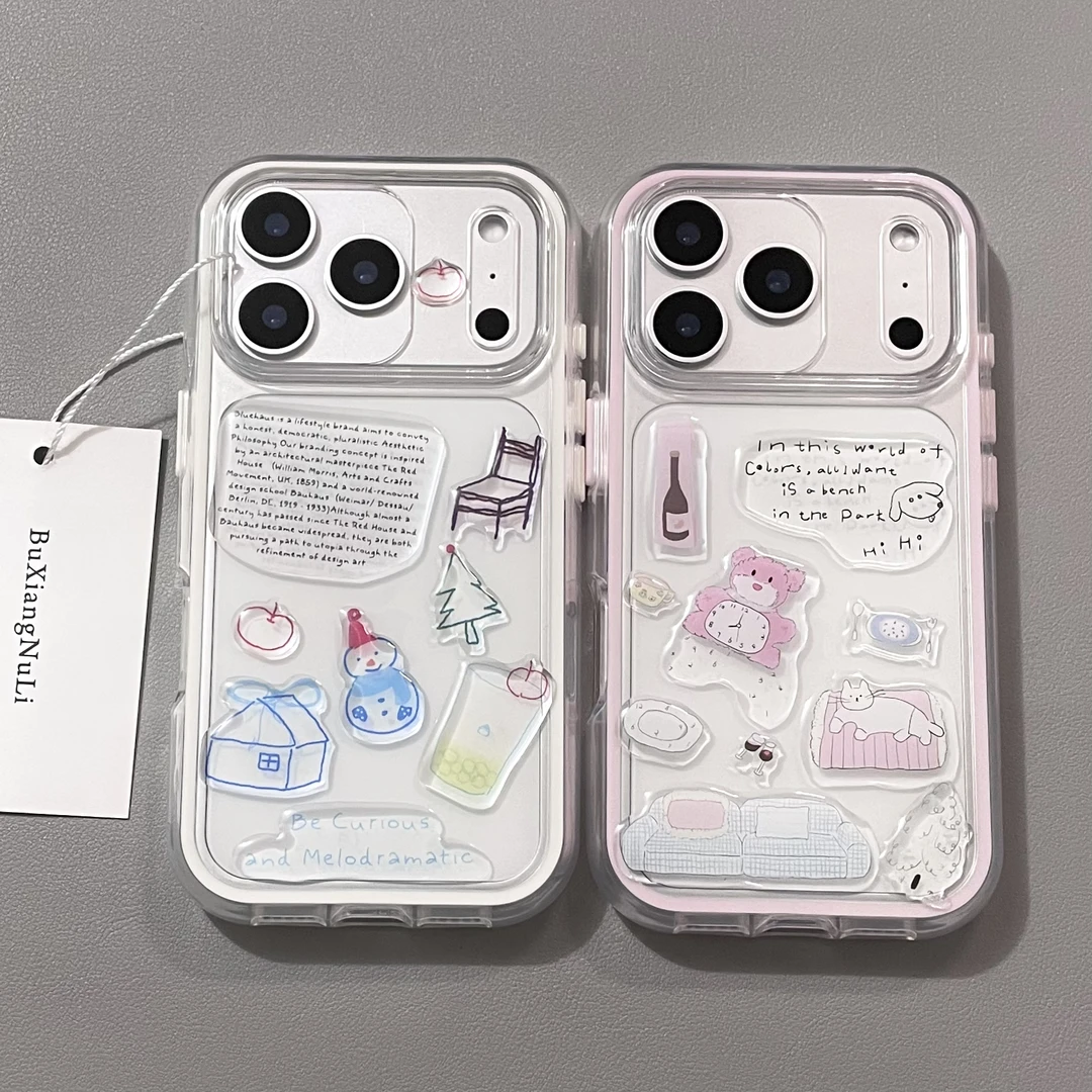 透明diy雪人饮料时钟小熊适用苹果17pro手机壳iPhone16全包15/14