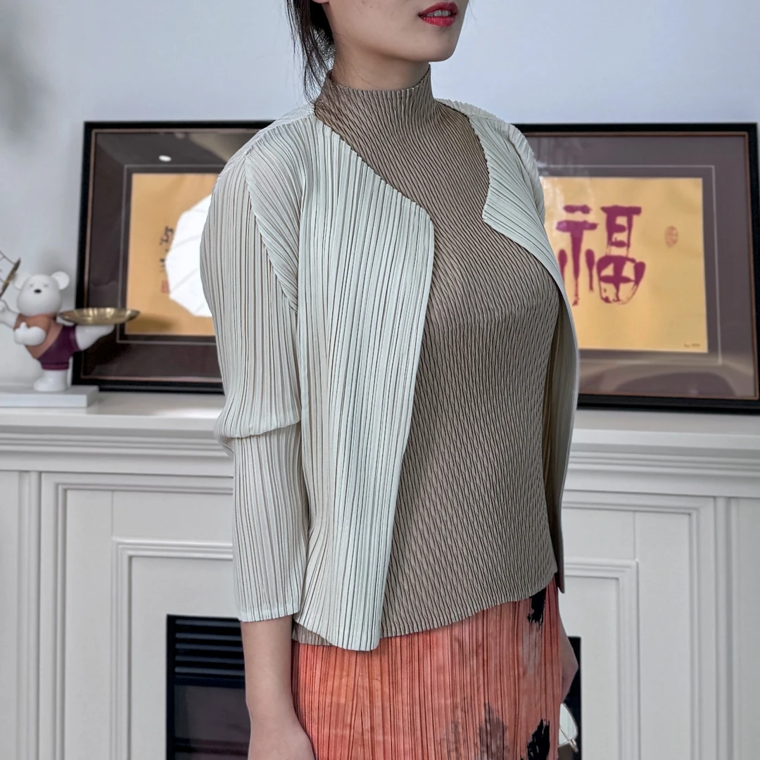 【英花恋】褶皱光感开衫外套气质翻领显瘦防晒外搭