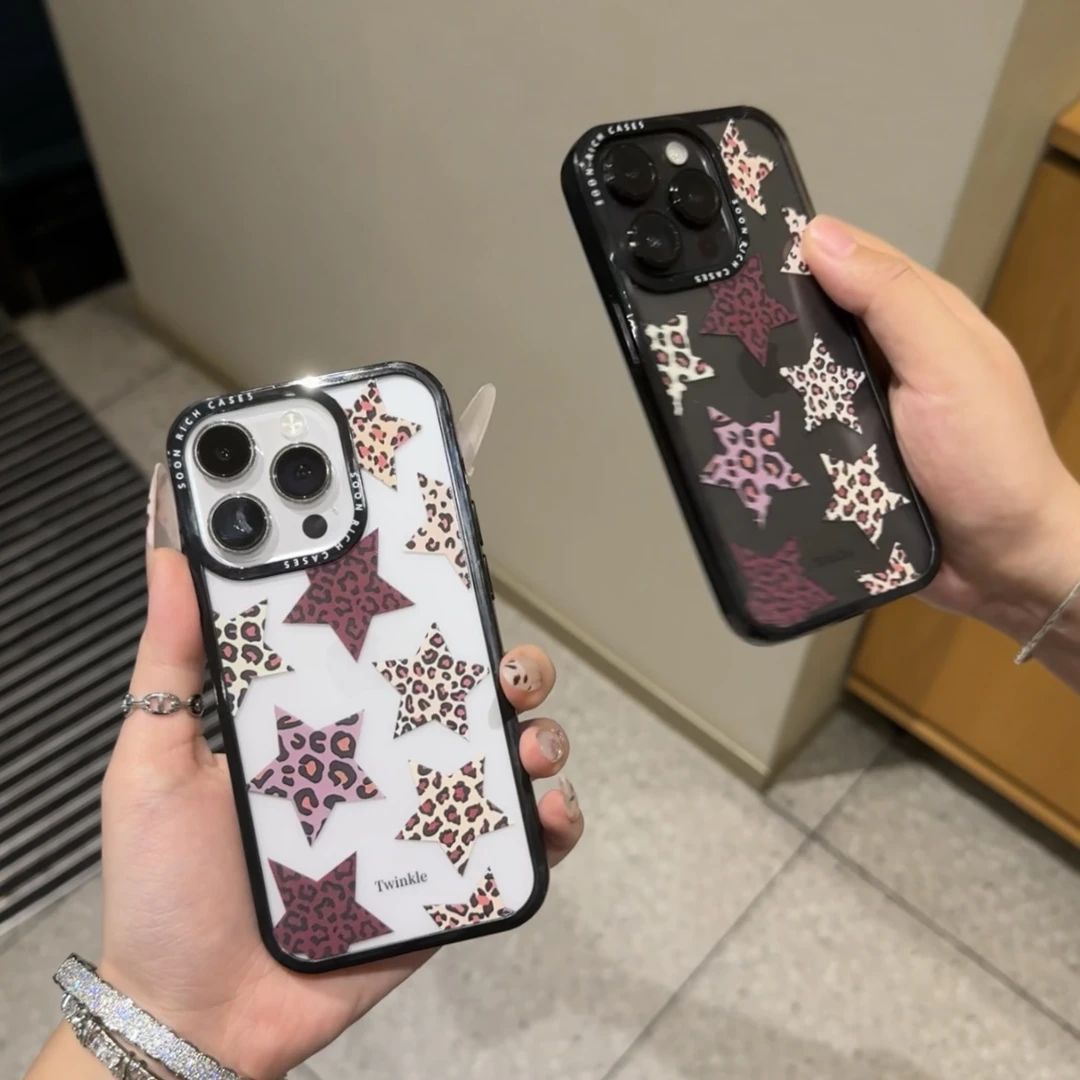 创意豹纹星星情侣壳适用苹果16pro/15promaxiPhone14手机壳1312