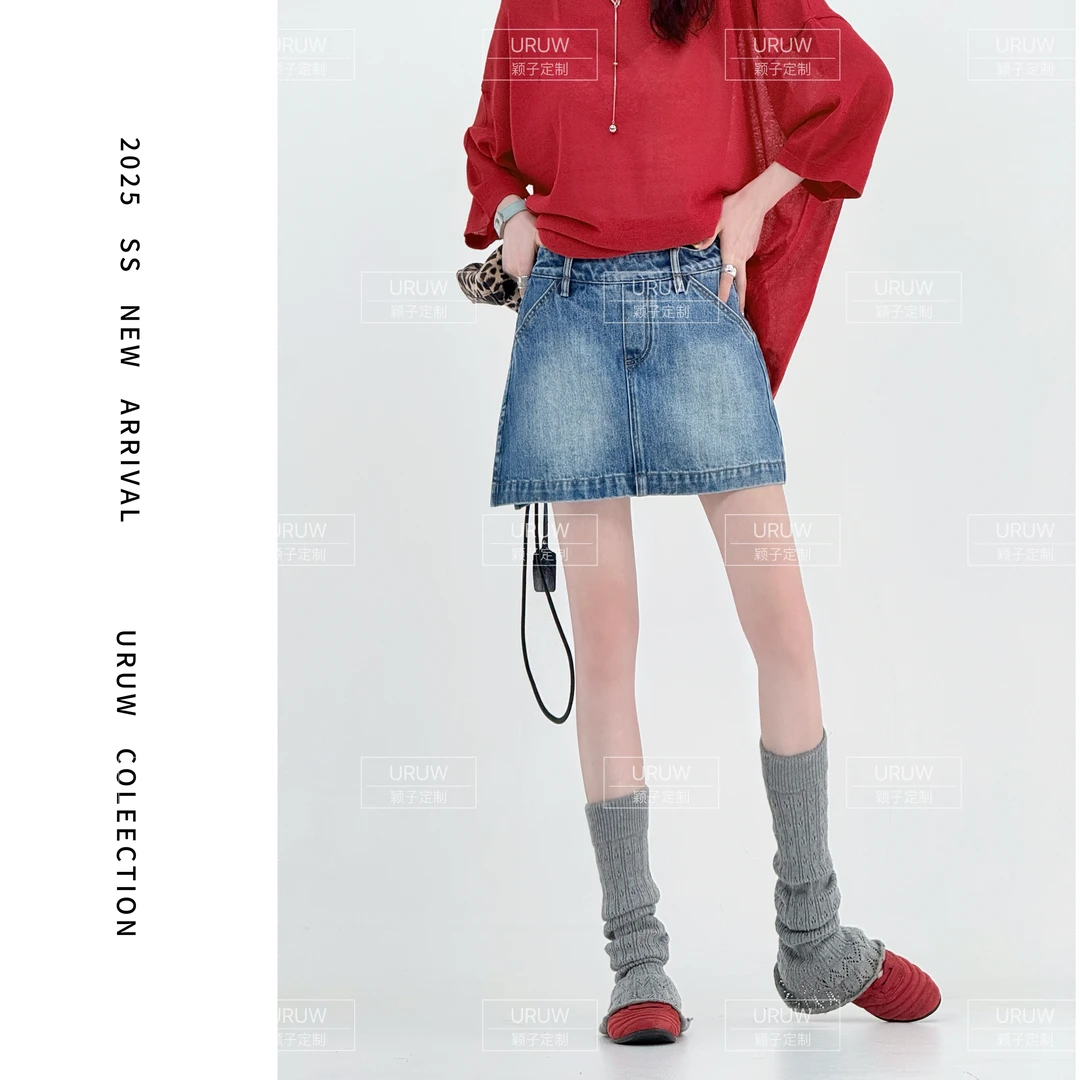 颖子定制【假日牛仔】时尚复古牛仔半身裙裤夏季百搭显瘦裙裤9258