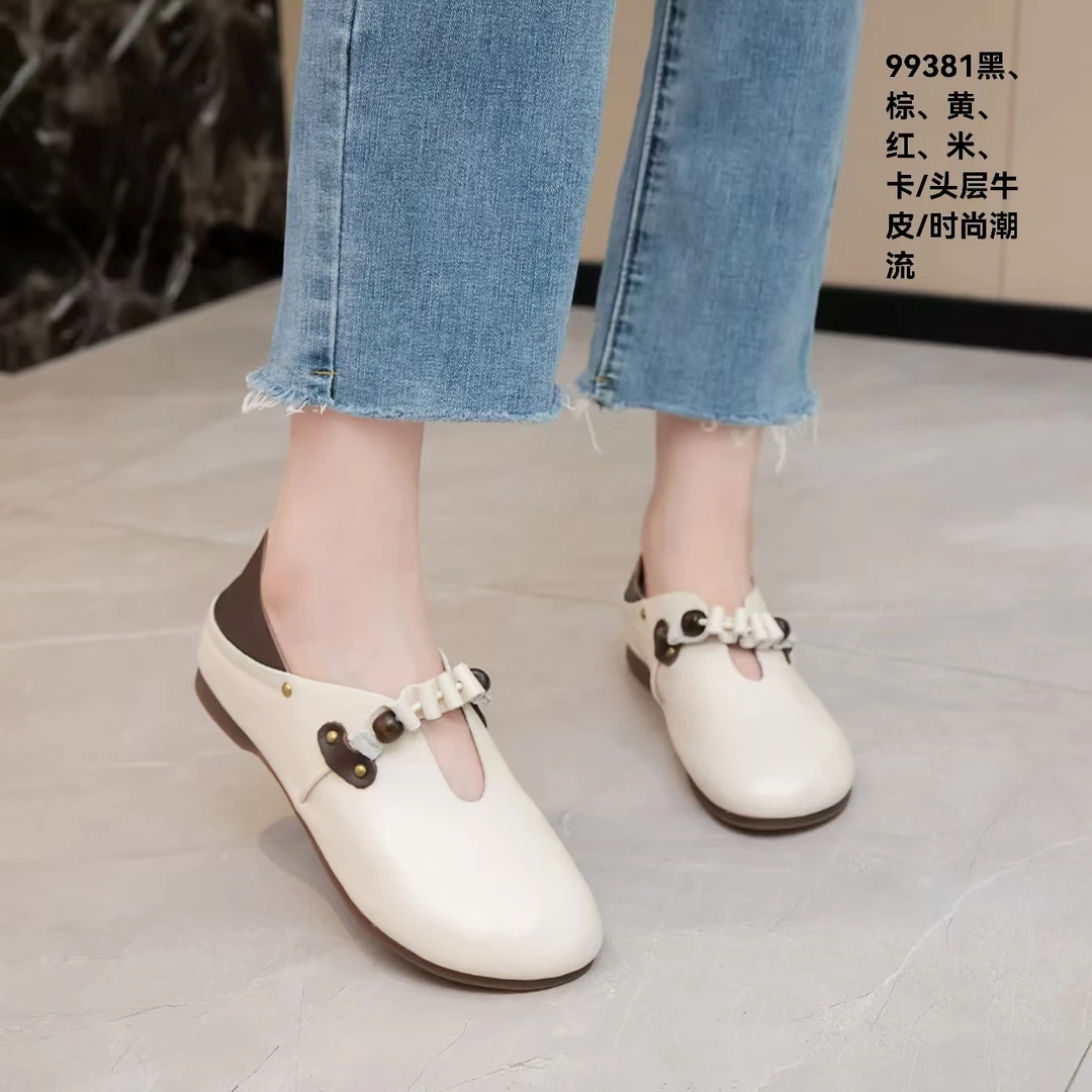 圆头百搭防滑时尚平底单鞋薄款皮带装饰套筒浅口休闲