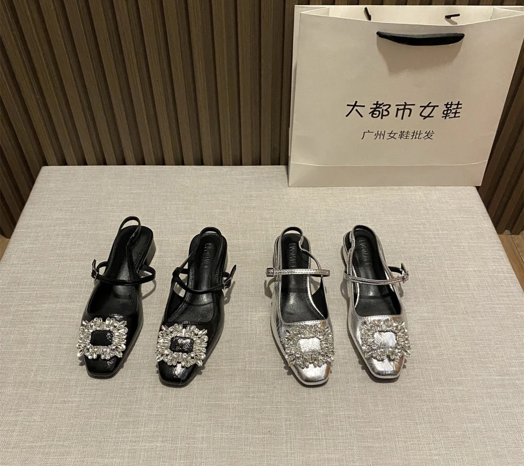 必拍一号链接一脚蹬少女风仙女风浅口低跟跟鞋粗跟气质