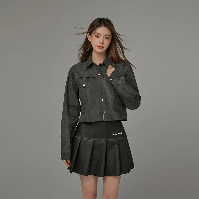 CHUU秋季女装字母刺绣设计别致扎染百搭新派简约韩系穿搭衬衫