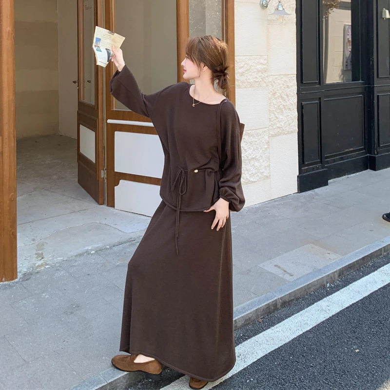 美拉德慵懒风毛衣半身裙2025春秋新款复古ins风松弛感轻熟风套装