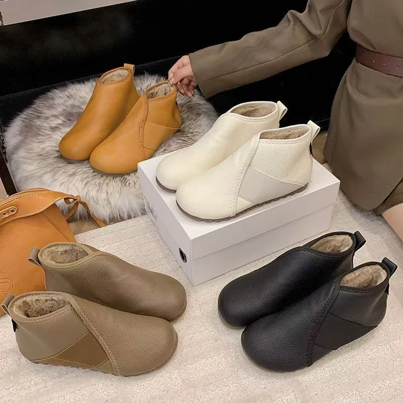【有运费险】2025年冬季加绒雪地靴休闲风风棉鞋一脚蹬妈妈鞋保暖