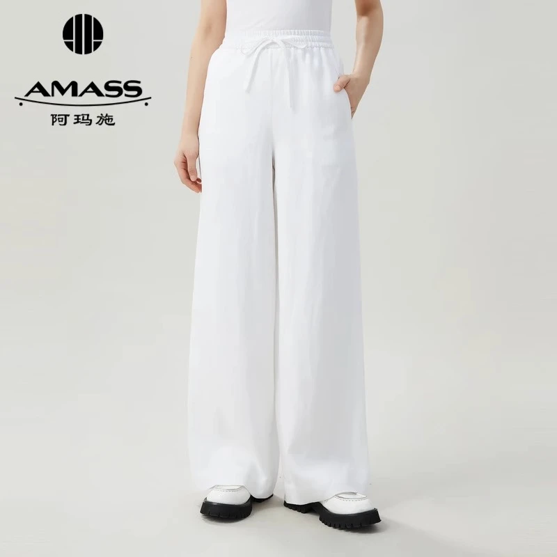 阿玛施 新款高级感纯色百搭时尚休闲直筒清凉亚麻长裤女5100552
