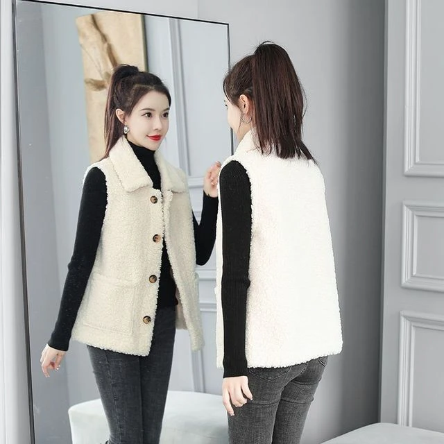 春秋季羊羔毛绒马甲女短款大码背心2025新款外穿宽松薄款外套坎肩