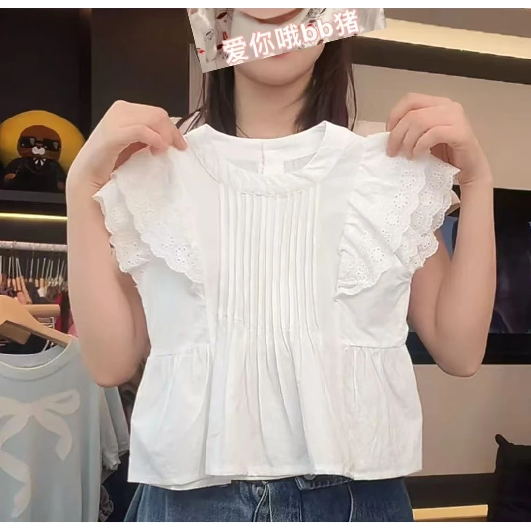 Q现【就很法式】阿卷夏飞袖娃娃衫法式设计捏褶小众花边上衣MPG6022