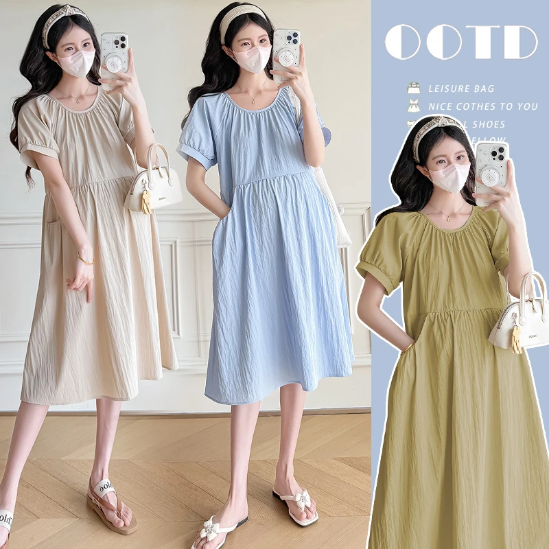高级感孕妇连衣裙2025款韩版小个子裙子夏轻奢孕期大码宽松孕妇裙