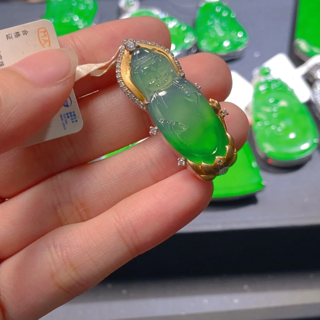 吊坠(不含链)银S925镶嵌翡翠