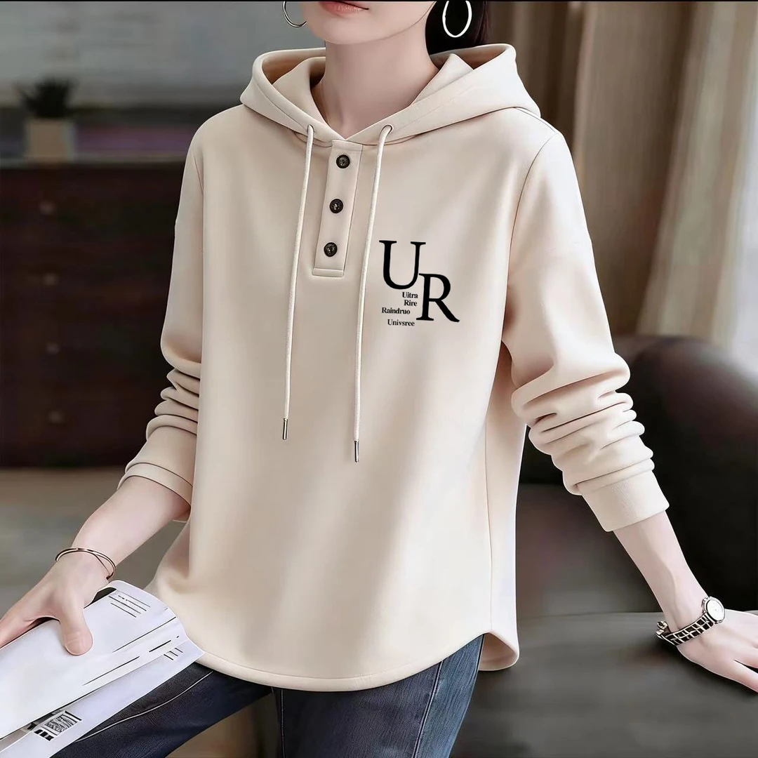 加厚德绒连帽长袖卫衣女冬季爆款大码胖mm时尚百搭洋气保暖打底衫