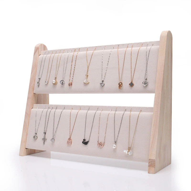首饰展示架 实木可折叠项链展示架双层吊坠展示架珠宝首饰收纳架