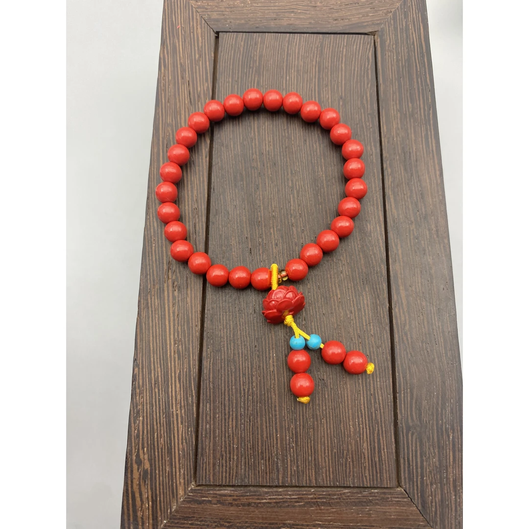 含辰砂工艺品HA349-红色6mm素珠配莲花提溜手串
