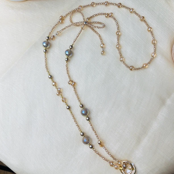 "2545高能香槟钻砂“时尚原创手工仙女防丢长链斜挎链背夹链