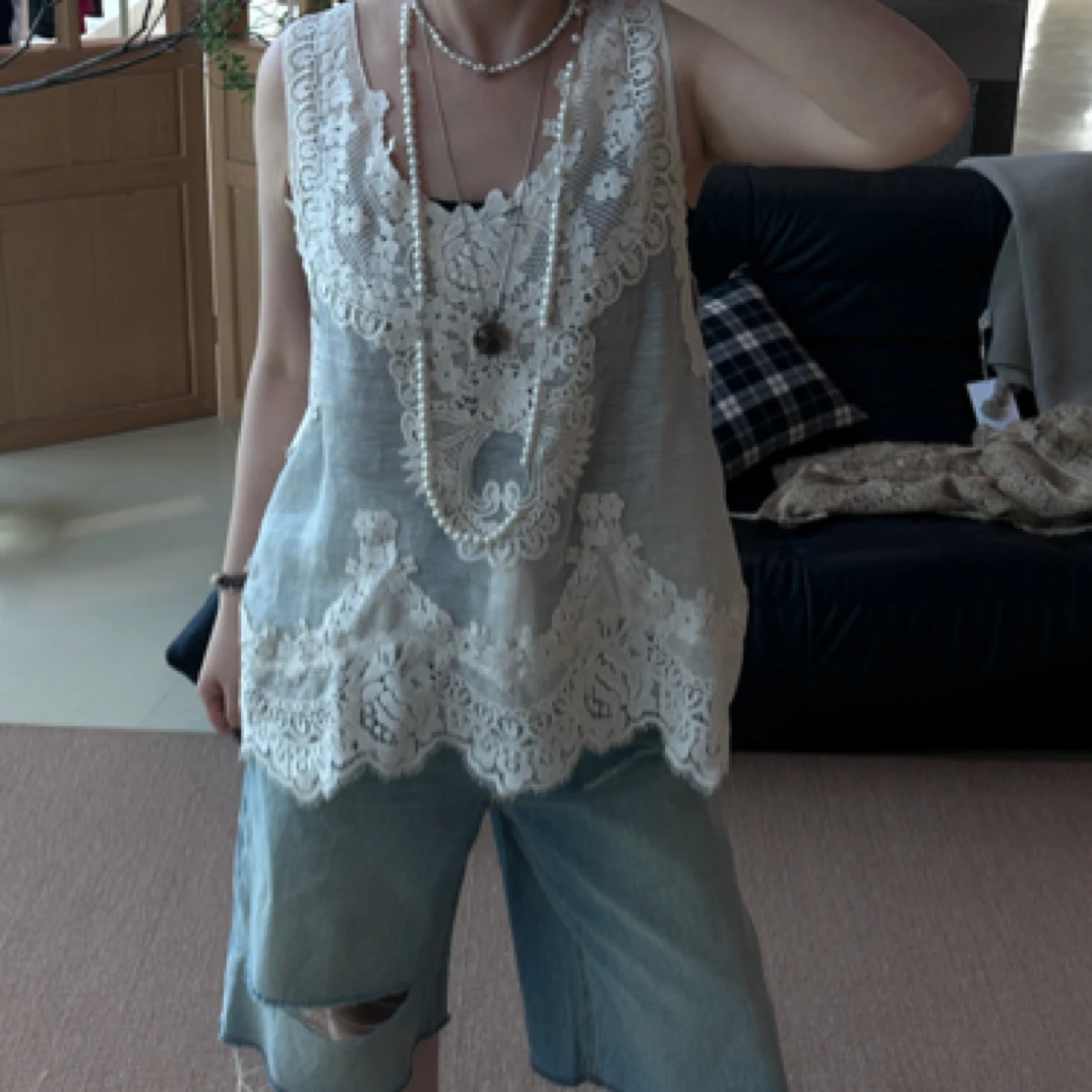 【VIINS】SONGFORIDEAL蕾丝叠穿针织钩织背心3018