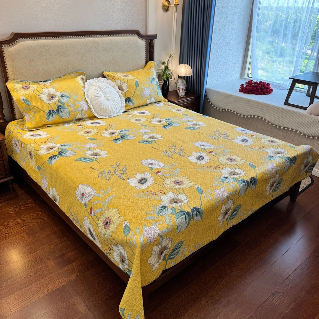 七七八八【向阳花 】全棉大花卉床盖三件套/四季通用款/加厚床单