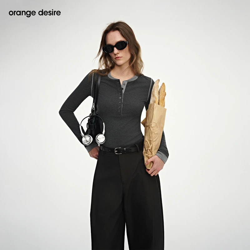 【双层拼图T】orange desire假两件半开襟亨利OD2FSWT6010