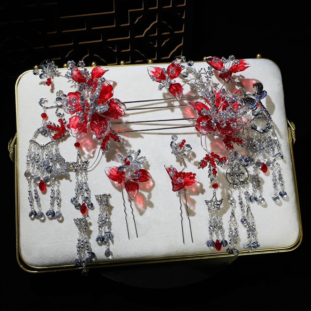 HZ1074喜看优选新娘中式红色新娘头饰饰品