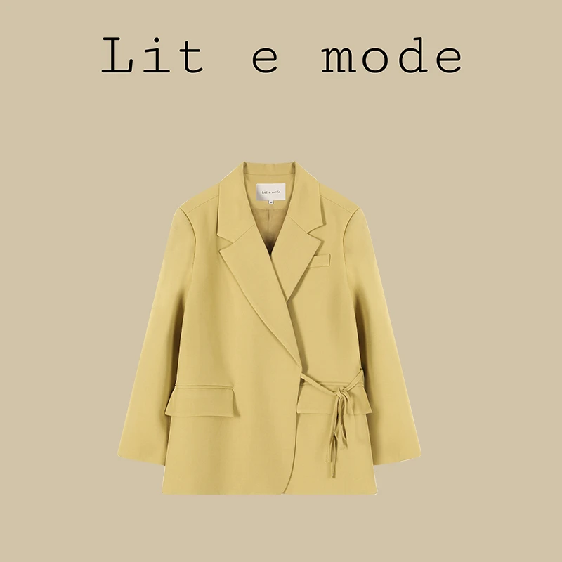 任小艺韩版飘带西装外套女春秋中长款宽松休闲西服高级感小众上衣