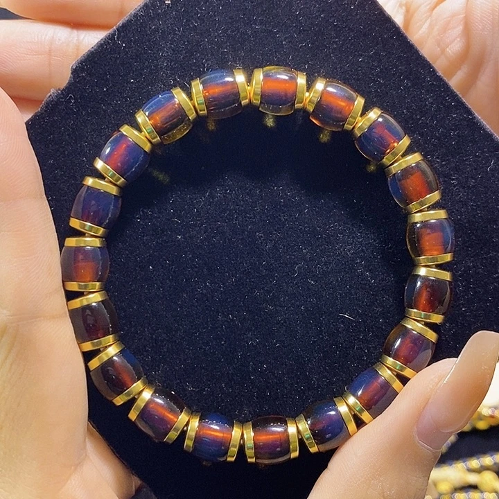 蓝珀未镶嵌珠宝奇石墨西哥红蓝桶珠手串8