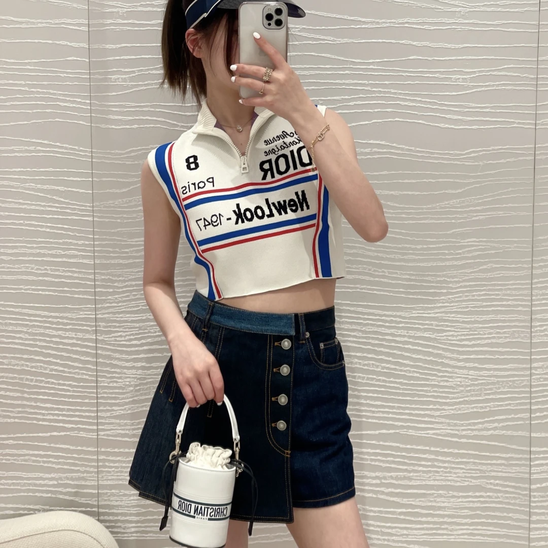 99新 DIOR/迪奥 yz94/不规则设计拼色钮扣百褶半裙 棉 34码