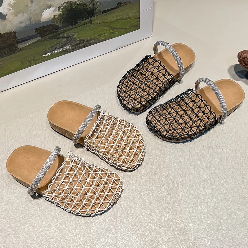 2025夏季新款女童包网面拖鞋欧美风底小女孩百搭沙滩鞋一蹬